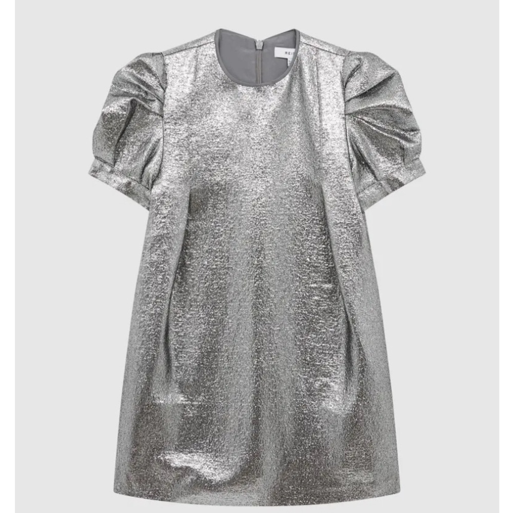 Reiss Ellie Metallic Puff Sleeve A-line  Dress Size 4/5